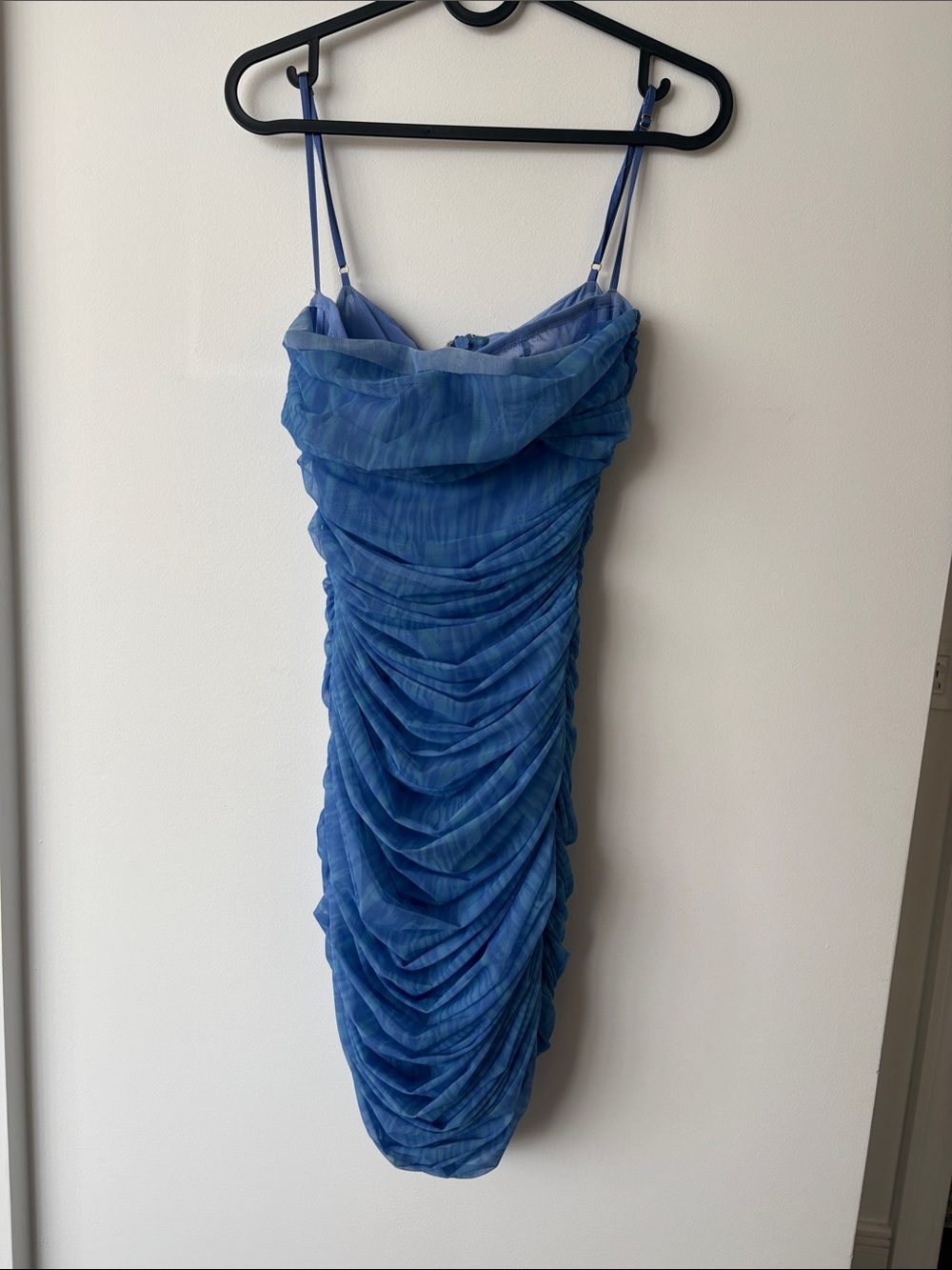 House of CB “Ella” Sky Blue Ruched Organza Mesh Mini Dress – Size S